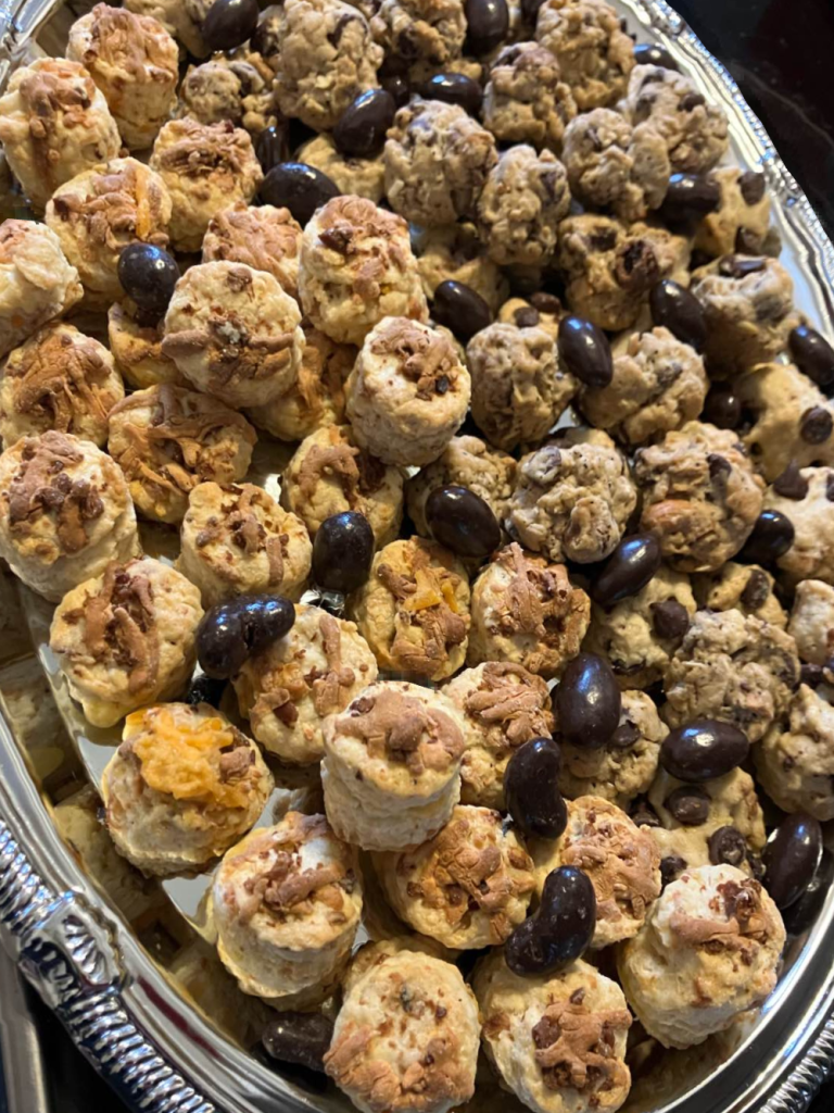 Photo of a tray of mini assorted Scones and Cookies.