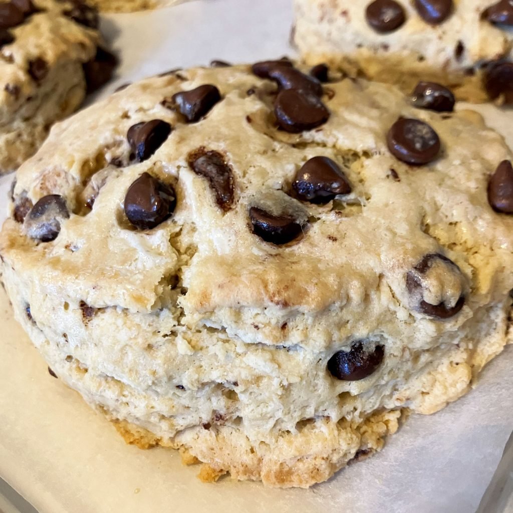 Photo of a Chocolate Chip Scone on a baking sheet