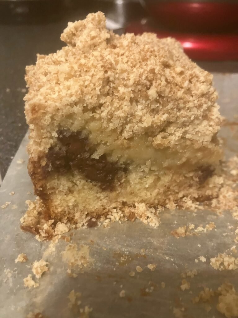 Photo of a slice of crumb cake.